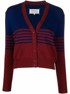 

Striped-knit V-neck cardigan, Maison Margiela Striped-knit V-neck cardigan