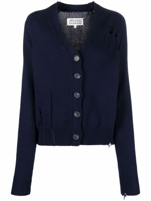 

Distressed-finish V-neck cardigan, Maison Margiela Distressed-finish V-neck cardigan