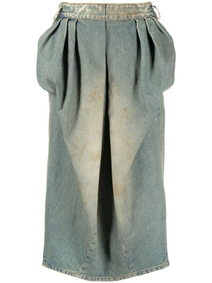 

Faded-denim balloon midi skirt, Maison Margiela Faded-denim balloon midi skirt