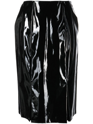 

High-shine slit-detail knee-length skirt, Raf Simons High-shine slit-detail knee-length skirt