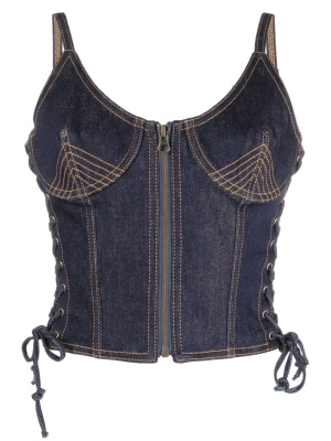 

Contrast-stitching denim corset top, Jean Paul Gaultier Contrast-stitching denim corset top