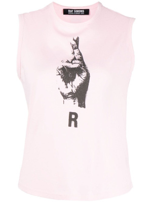 

Hand-print cotton tank top, Raf Simons Hand-print cotton tank top