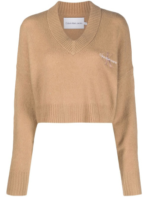 

Cropped V-neck knit jumper, Calvin Klein Jeans Cropped V-neck knit jumper