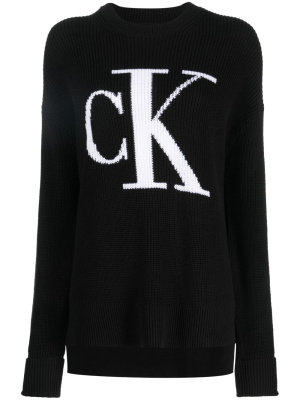 

Logo intarsia cotton jumper, Calvin Klein Jeans Logo intarsia cotton jumper