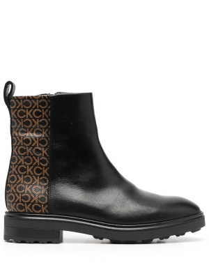 

Monogram-print leather ankle boots, Calvin Klein Monogram-print leather ankle boots
