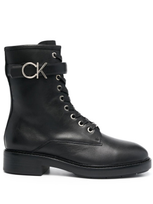 

Logo-buckle combat boots, Calvin Klein Logo-buckle combat boots