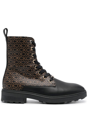 

Lace-up monogram biker boots, Calvin Klein Lace-up monogram biker boots