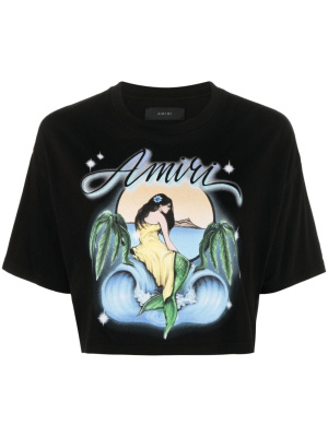 

Mermaid logo-print cropped T-shirt, AMIRI Mermaid logo-print cropped T-shirt