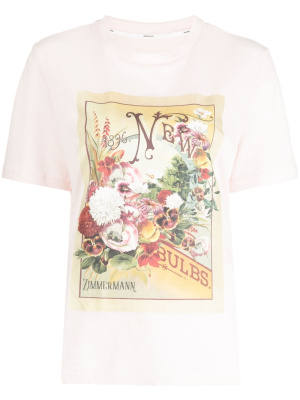 

Graphic-print linen-blend T-shirt, ZIMMERMANN Graphic-print linen-blend T-shirt