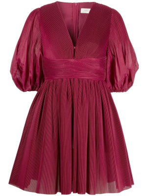 

Puff-sleeves plissé minidress, ZIMMERMANN Puff-sleeves plissé minidress