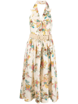 

Clover floral print halterneck shirt dress, ZIMMERMANN Clover floral print halterneck shirt dress