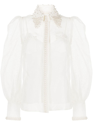 

Pearl-embellished wide-sleeved shirt, ZIMMERMANN Pearl-embellished wide-sleeved shirt