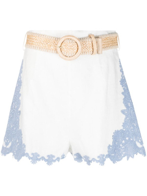 

Raie lace-trim belted shorts, ZIMMERMANN Raie lace-trim belted shorts