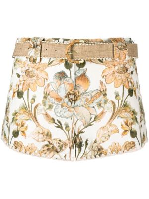 

Floral-print belted mini shorts, ZIMMERMANN Floral-print belted mini shorts