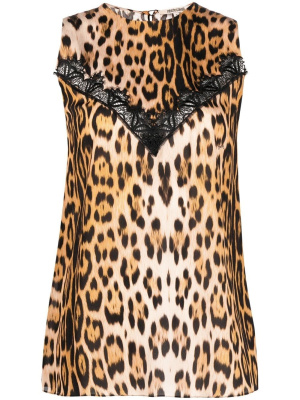 

Leopard-print lace-trim blouse, Roberto Cavalli Leopard-print lace-trim blouse