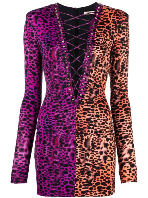 

Two-tone V-neck mini dress, Roberto Cavalli Two-tone V-neck mini dress