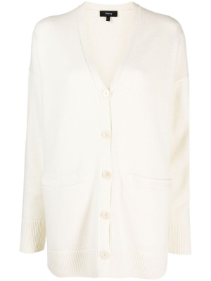 

Fine-knit elbow-patch cardigan, Theory Fine-knit elbow-patch cardigan