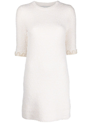 

Floral-embroidered knitted tweed dress, Lanvin Floral-embroidered knitted tweed dress
