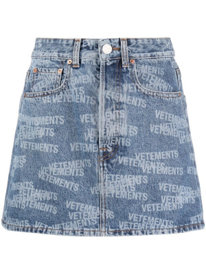 

Logo-print denim skirt, VETEMENTS Logo-print denim skirt