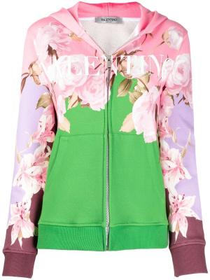 

Floral logo-print zip-up hoodie, Valentino Garavani Floral logo-print zip-up hoodie