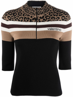 

Leopard print panel half-zip jumper, Valentino Garavani Leopard print panel half-zip jumper