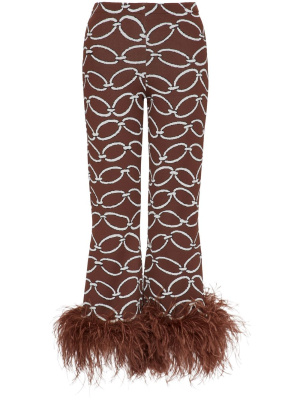 

Feather-trim chain-print trousers, Valentino Garavani Feather-trim chain-print trousers