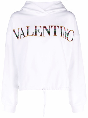 

Sequin-logo drawstring hoodie, Valentino Garavani Sequin-logo drawstring hoodie