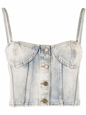 

Denim button-front bustier top, Saint Laurent Denim button-front bustier top