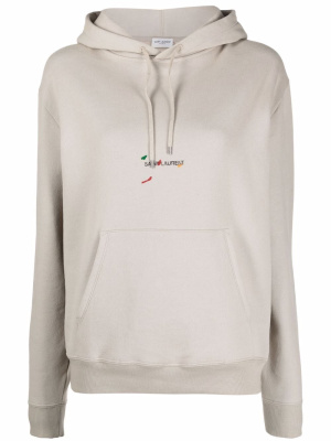 

Logo-print long-sleeved hoodie, Saint Laurent Logo-print long-sleeved hoodie