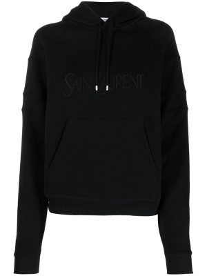 

Embroidered-logo cotton hoodie, Saint Laurent Embroidered-logo cotton hoodie