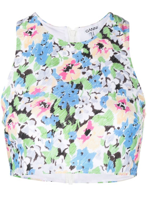 

Cropped floral print sleeveless top, GANNI Cropped floral print sleeveless top
