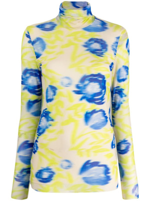 

Floral-print mesh top, GANNI Floral-print mesh top
