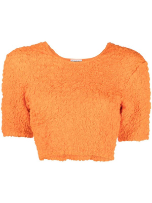 

Shirred organic cotton crop top, GANNI Shirred organic cotton crop top