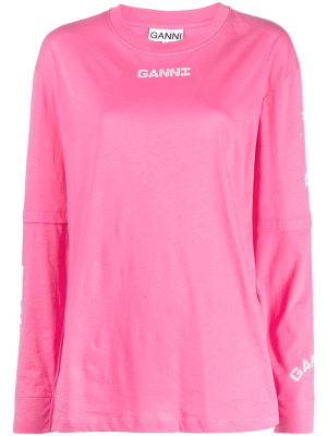 

Slogan-print long-sleeve T-shirt, GANNI Slogan-print long-sleeve T-shirt