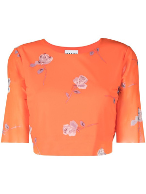 

Mesh-detail floral-print T-shirt, GANNI Mesh-detail floral-print T-shirt