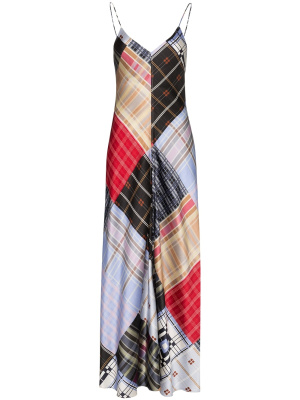 

Check patchwork maxi slip dress, GANNI Check patchwork maxi slip dress