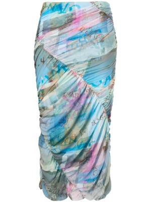 

Wild Orchid-print ruched midi skirt, GANNI Wild Orchid-print ruched midi skirt