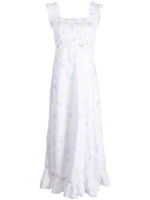 

Shell-print cotton midi dress, GANNI Shell-print cotton midi dress