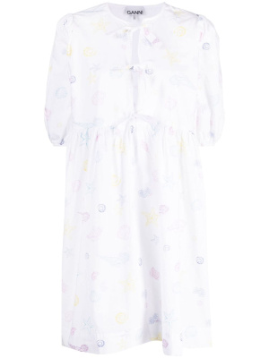 

Shell-print cotton dress, GANNI Shell-print cotton dress