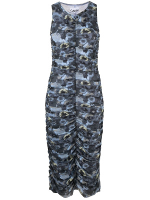 

Floral-print ruched midi dress, GANNI Floral-print ruched midi dress