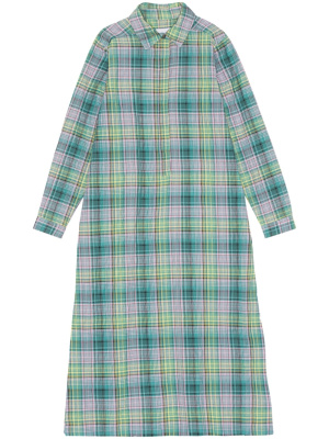 

Check-pattern seersucker shirt dress, GANNI Check-pattern seersucker shirt dress