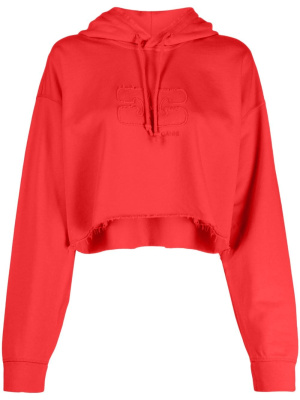 

Logo-appliqué cropped cotton hoodie, GANNI Logo-appliqué cropped cotton hoodie
