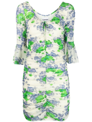 

Floral-print ruched minidress, GANNI Floral-print ruched minidress