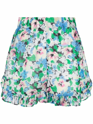

Ruffle-trim floral shorts, GANNI Ruffle-trim floral shorts