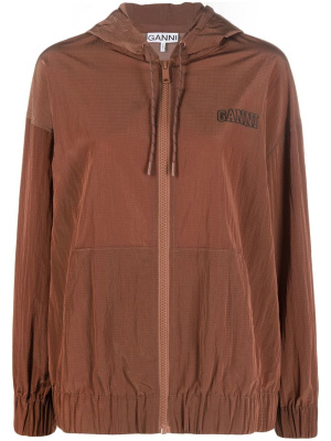 

Logo-print zip-fastening jacket, GANNI Logo-print zip-fastening jacket