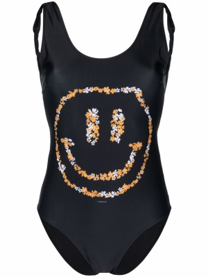 

Smiley-print one-piece swimsuit, GANNI Smiley-print one-piece swimsuit