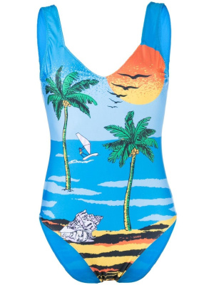 

Graphic-print one-piece swimsuit, GANNI Graphic-print one-piece swimsuit