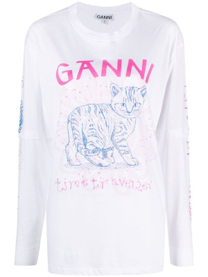 

Cat-print organic cotton T-shirt, GANNI Cat-print organic cotton T-shirt