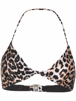 

Leopard-print twisted bikini top, GANNI Leopard-print twisted bikini top