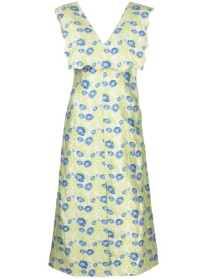 

Jacquard-pattern V-neck dress, GANNI Jacquard-pattern V-neck dress
